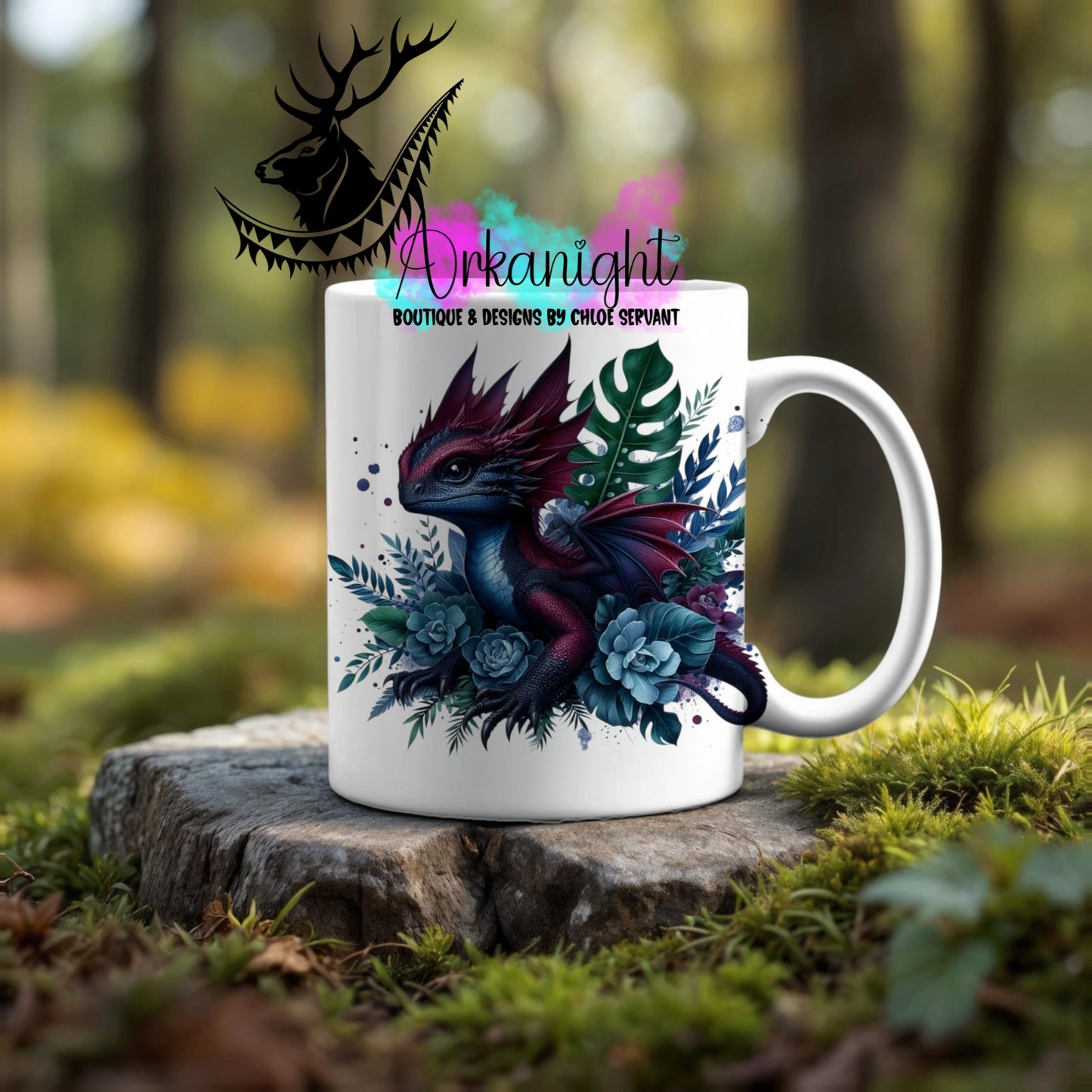 Numérique - Tasse en céramique - Collection Monstera & Dragon ♡ Bleu Navy & Bourgogne