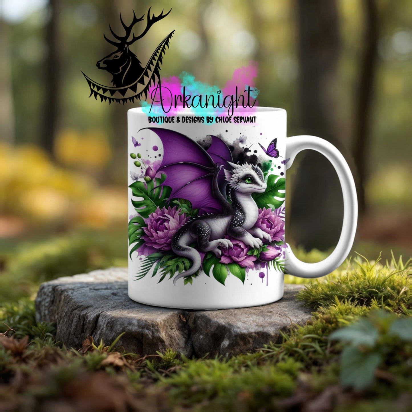 Numérique - Tasse en céramique - Collection Monstera & Dragon ♡ Blanc , Noir & Mauve