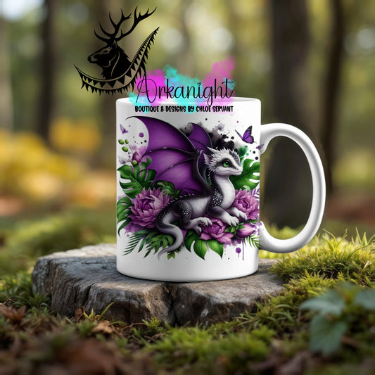 Numérique - Tasse en céramique - Collection Monstera & Dragon ♡ Blanc , Noir & Mauve