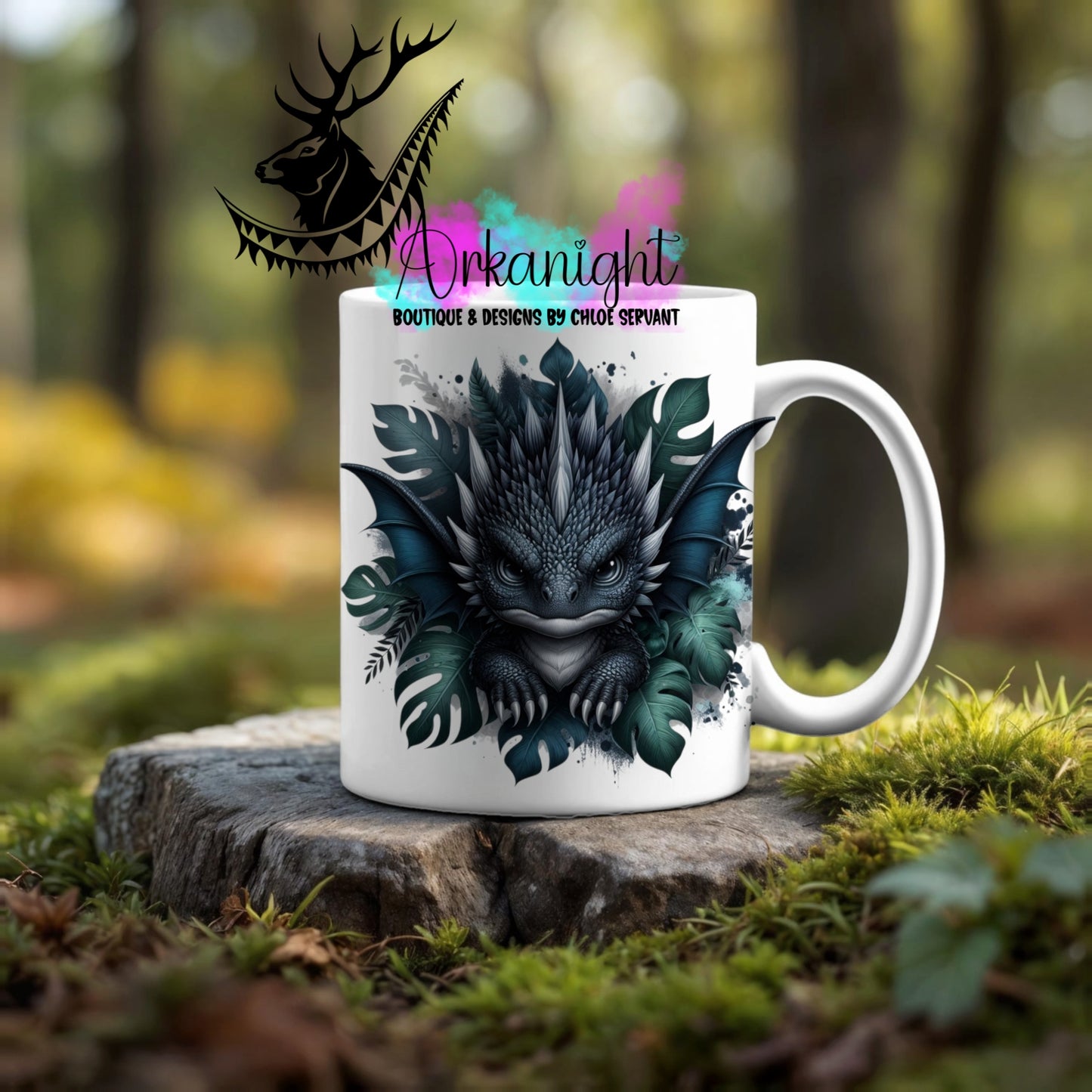 Numérique - Tasse en céramique - Collection Monstera & Dragon ♡ Bleu Navy & Gris