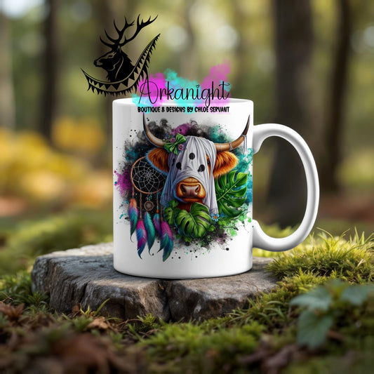 Numérique - Tasse en céramique - Collection Halloween & Witchy ♡ Fantôme Vache Highland