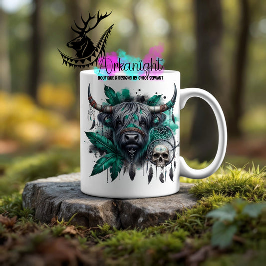 Numérique - Tasse en céramique - Collection Halloween & Witchy ♡ Psycho Vache Highland Grise