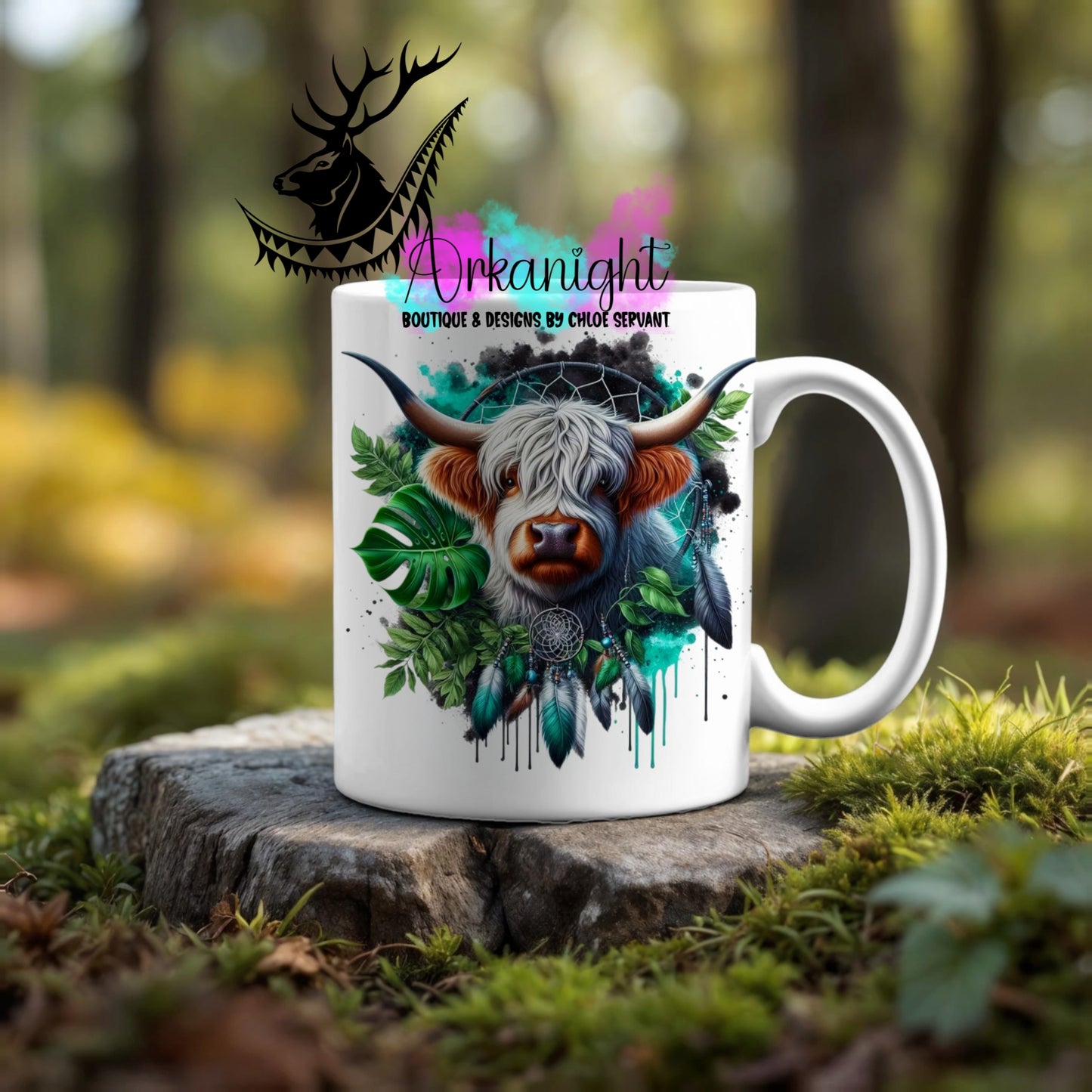 Numérique - Tasse en céramique - Collection Halloween & Witchy ♡ Vache Highland Grise & Rousse