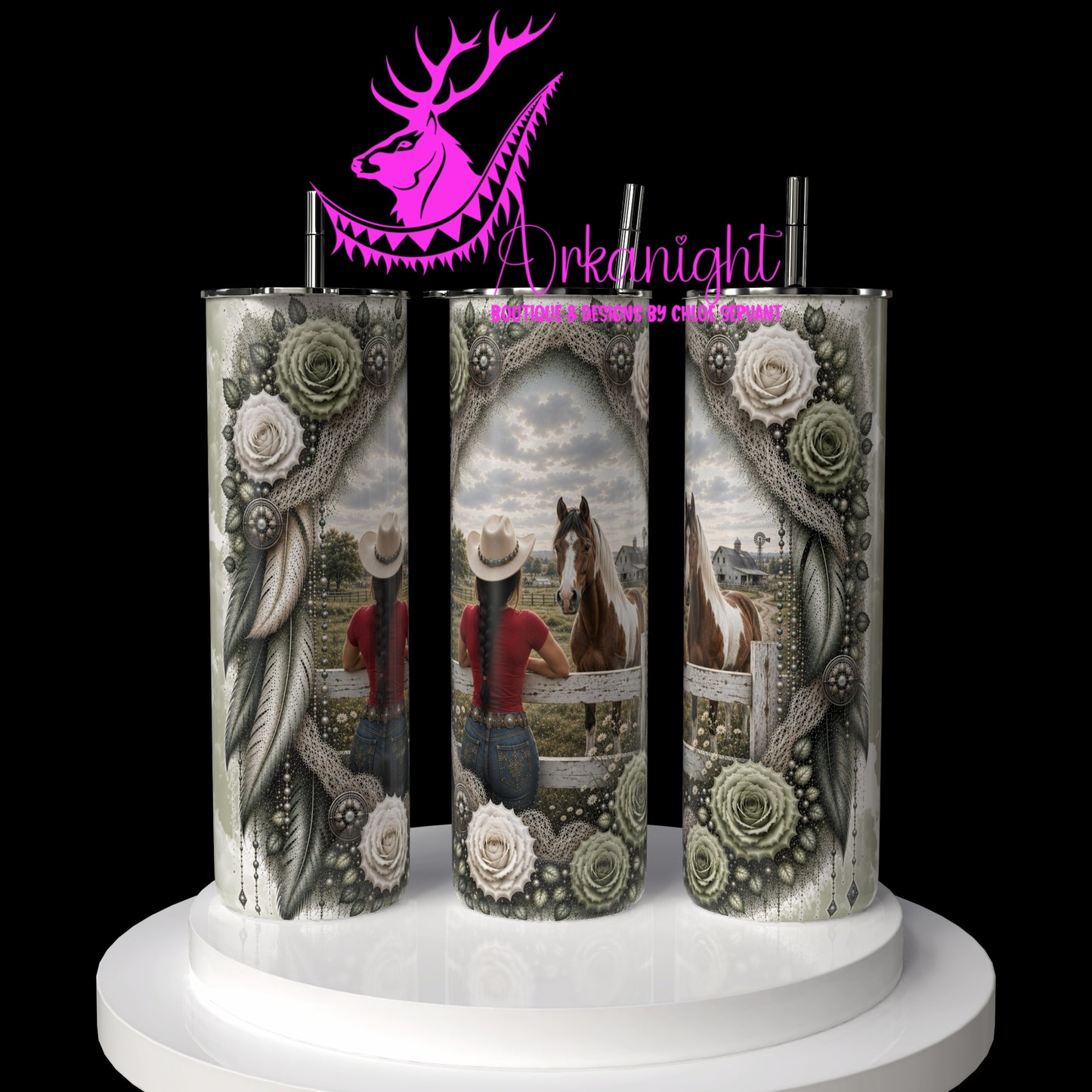 Gourde sur commande - Collection Boho 2026 - Double Exposition ♡ Western ♡ Cowgirl ♡ Horse ♡ Fence - 03