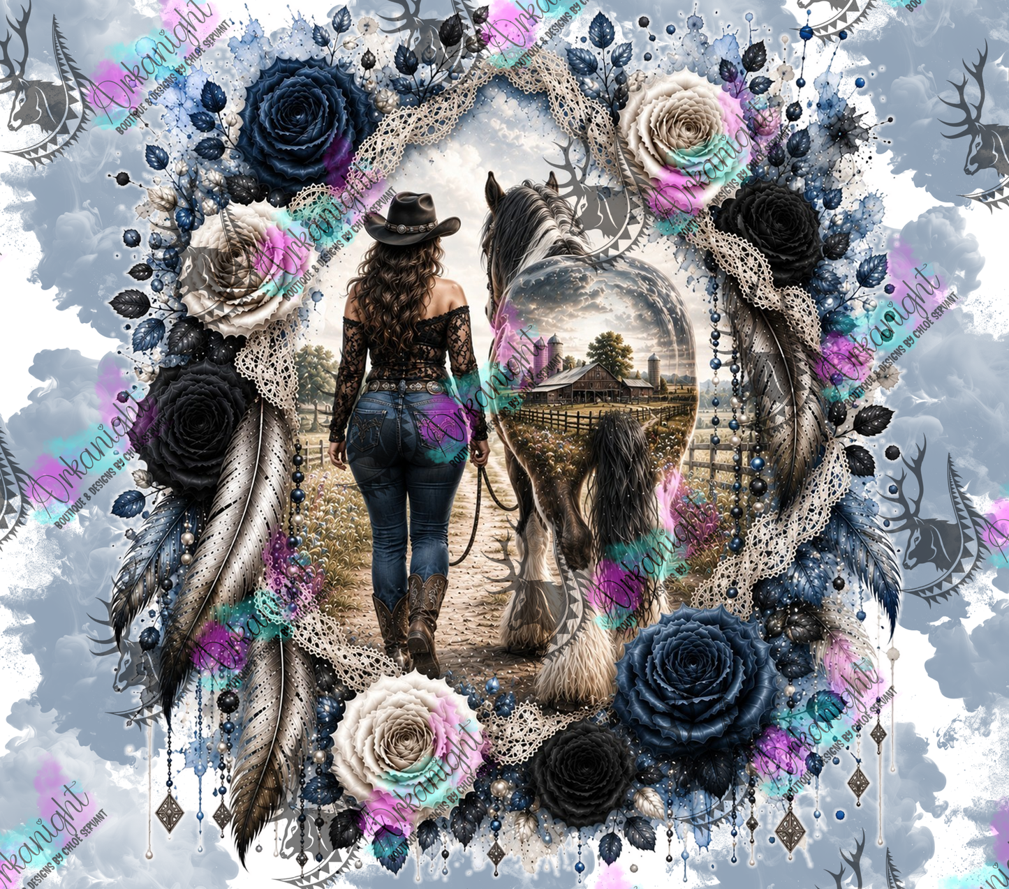 Numérique - Collection Boho 2026 -   Double Exposition ♡ Western ♡ Cowgirl Brune Curvy & Paint Horse