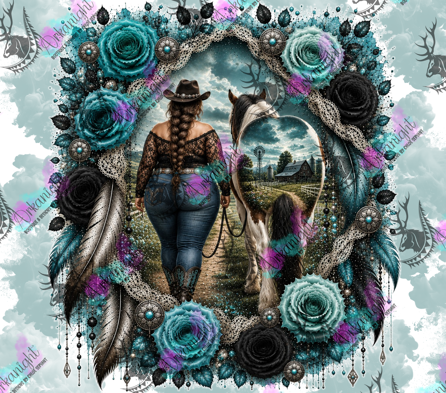 Numérique - Collection Boho 2026 -   Double Exposition ♡ Western ♡ Cowgirl Tressé Brune Plus Size & Paint Horse