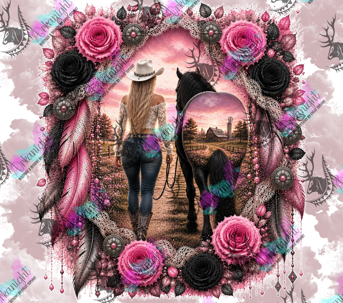 Numérique - Collection Boho 2026 -   Double Exposition ♡ Western ♡ Cowgirl Blonde & Cheval Noir