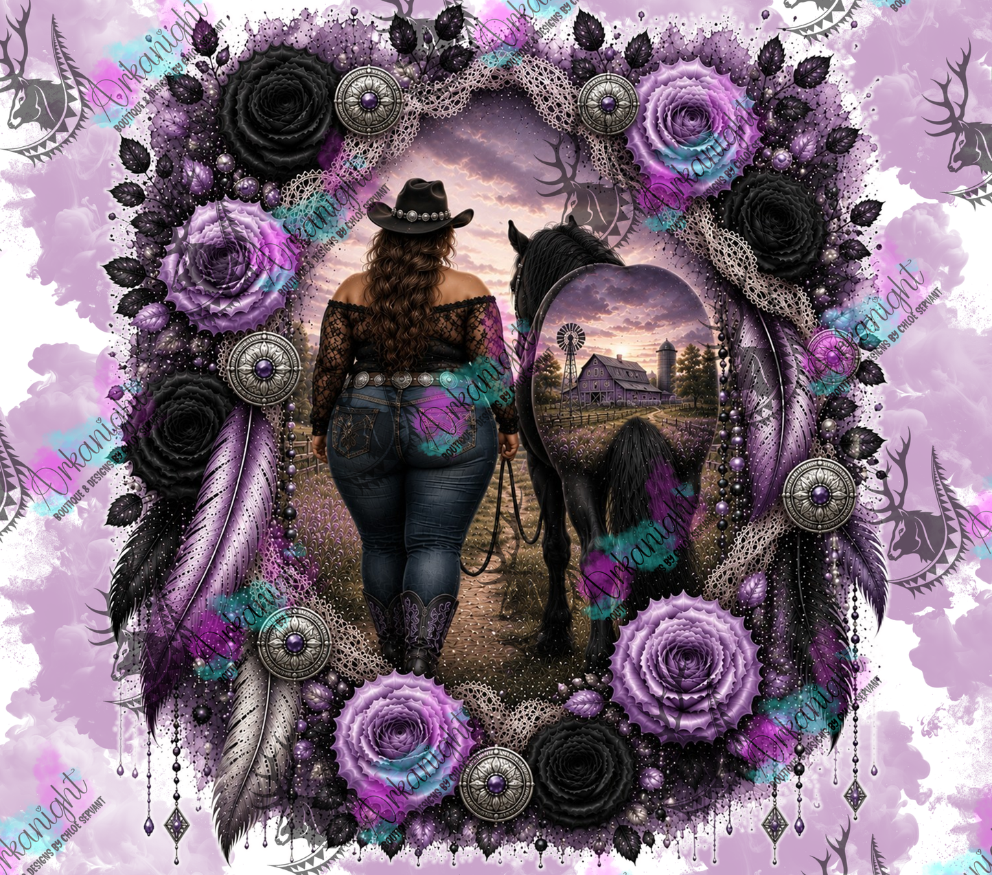 Numérique - Collection Boho 2026 -   Double Exposition ♡ Western ♡ Cowgirl Noire Plus Size & Cheval Noir