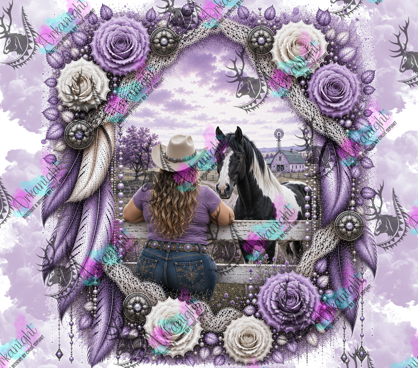 Numérique - Collection Boho 2026 -   Double Exposition ♡ Western ♡ Cowgirl Fence Curvy Blonde/Chatain & Cheval paint