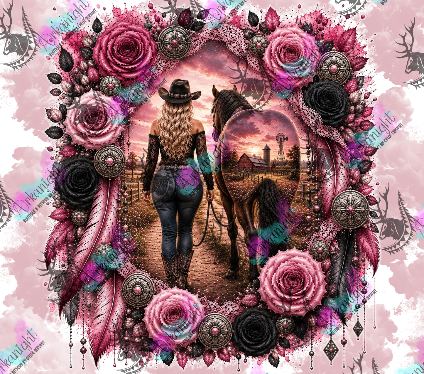 Numérique - Collection Boho 2026 -   Double Exposition ♡ Western ♡ Cowgirl Blonde & Cheval Brun