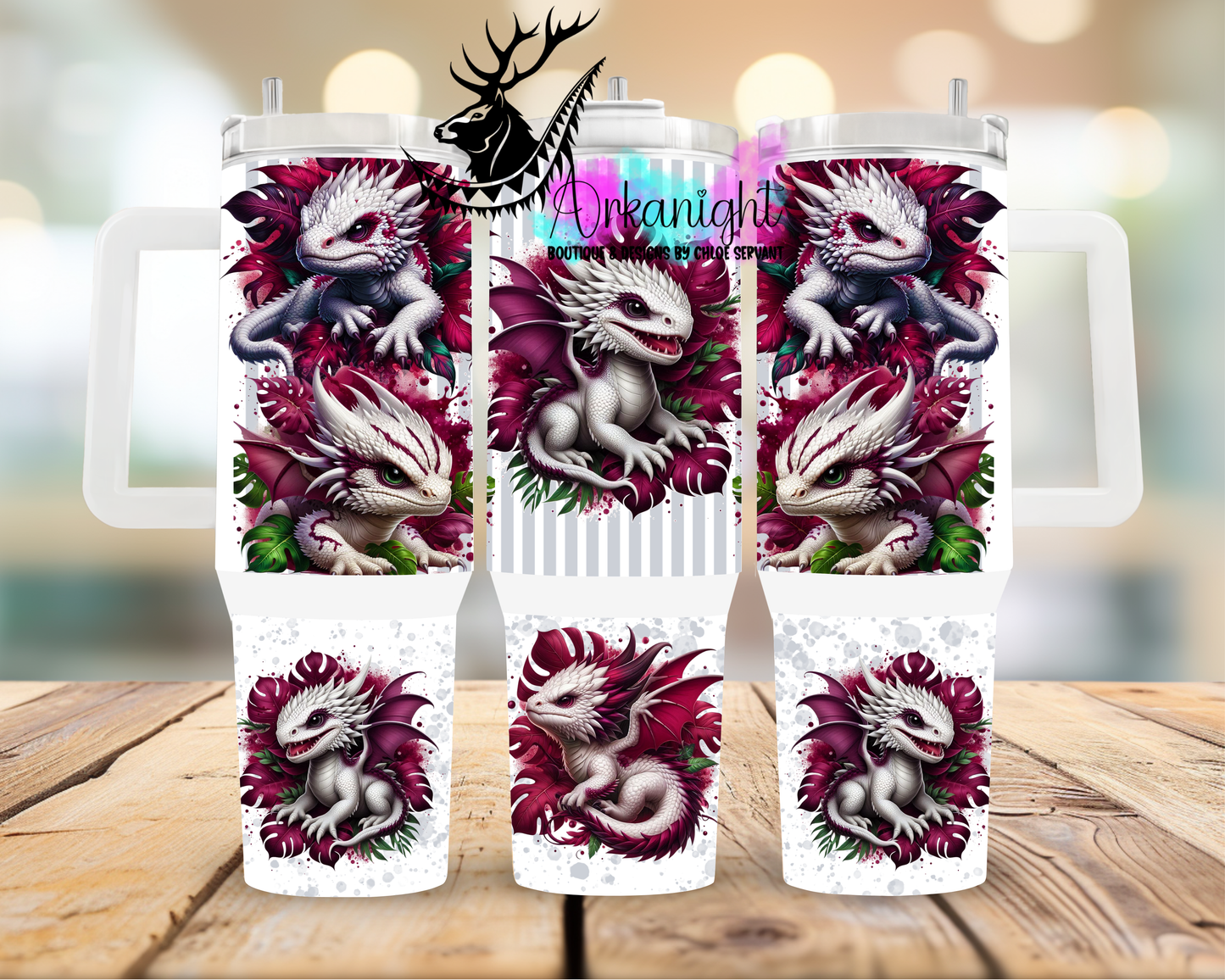 Numérique 40 oz ♡ Collection Dragon ♡ Blanc & Bourgogne