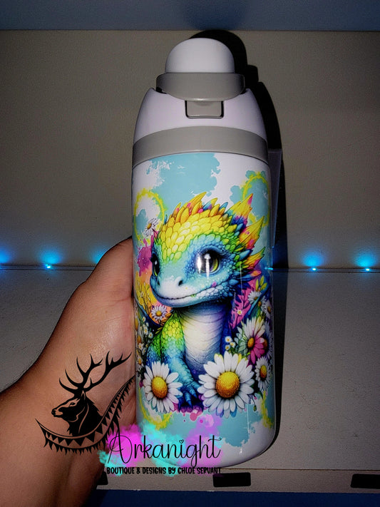 Gourde Owala DUPE 16 oz pour enfant - Sur Commande - Collection Vivid Colors & Flowers ♡ Dragon Turquoise & Jaune