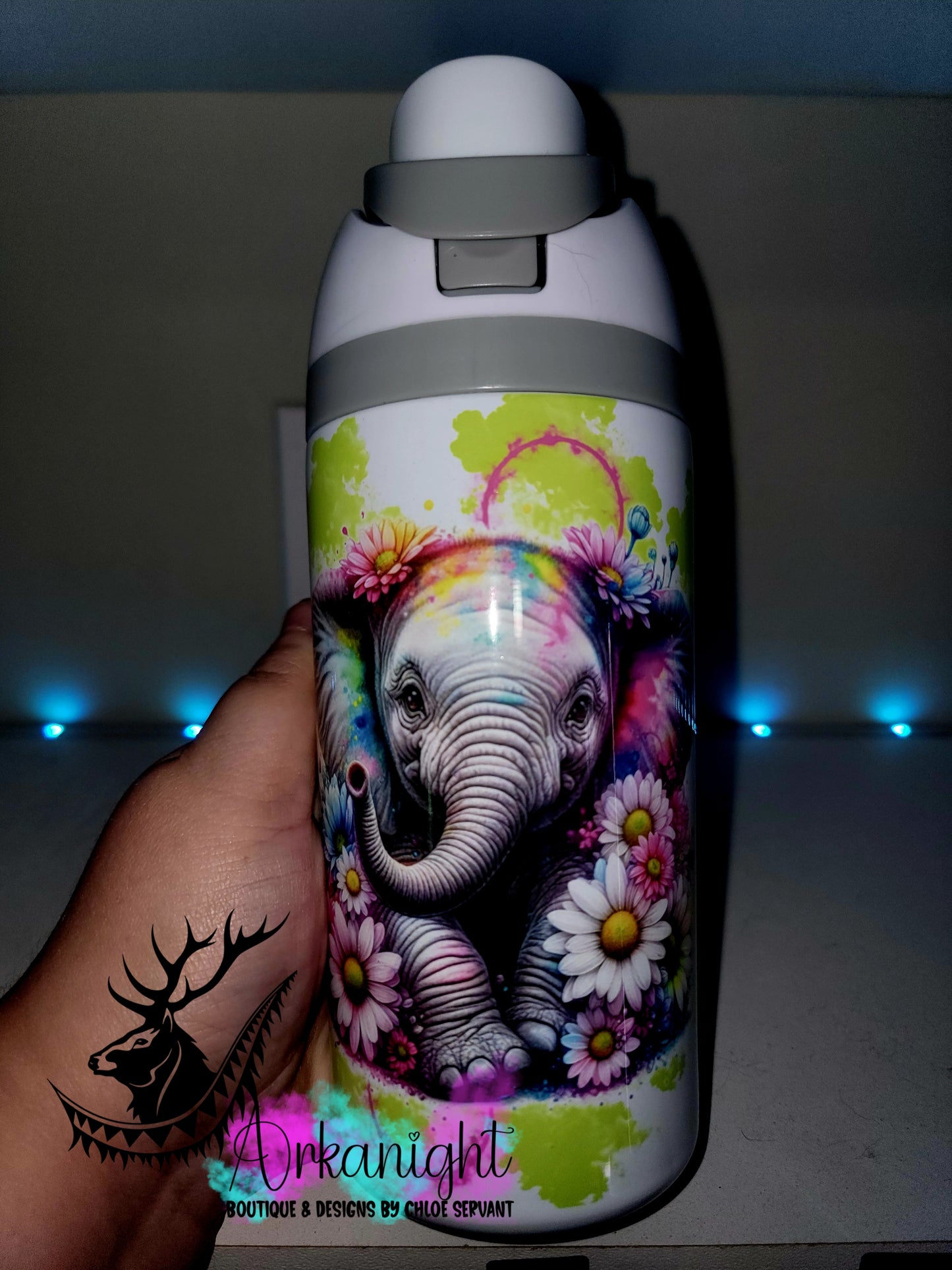 Gourde Owala DUPE 16 oz pour enfant - Sur Commande - Collection Vivid Colors & Flowers ♡ Éléphant