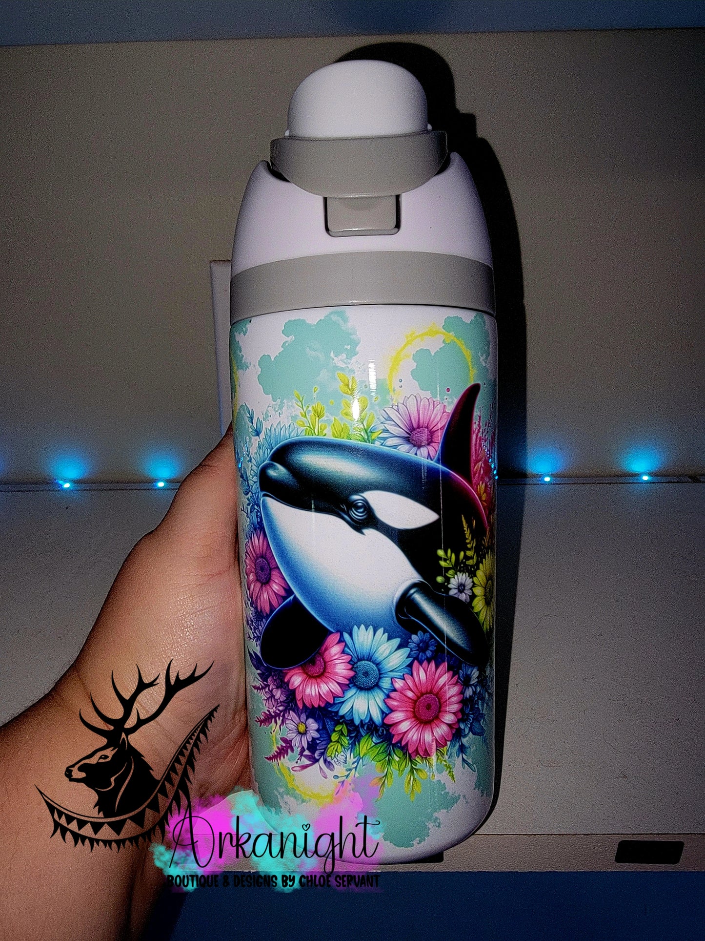 Gourde Owala DUPE 16 oz pour enfant - Sur Commande - Collection Vivid Colors & Flowers ♡ Orc Teinte Turquoise