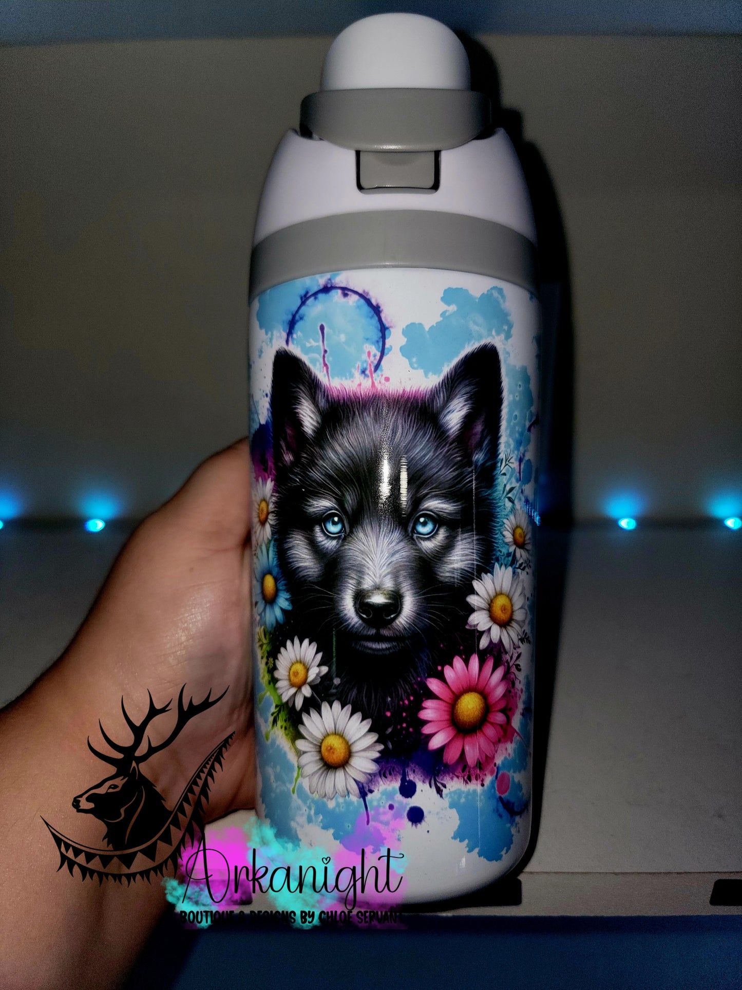 Gourde Owala DUPE 16 oz pour enfant - Sur Commande - Collection Vivid Colors & Flowers ♡ Louveteau Noir