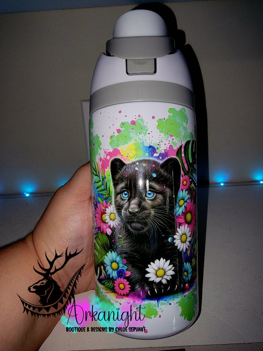Gourde Owala DUPE 16 oz pour enfant - Sur Commande - Collection Vivid Colors & Flowers ♡ Panthère Noire