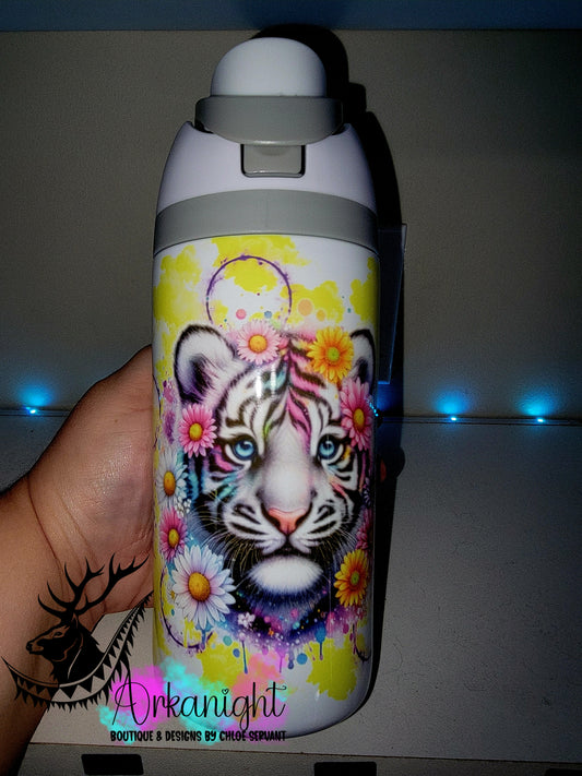 Gourde Owala DUPE 16 oz pour enfant - Sur Commande - Collection Vivid Colors & Flowers ♡ Tigre Blanc