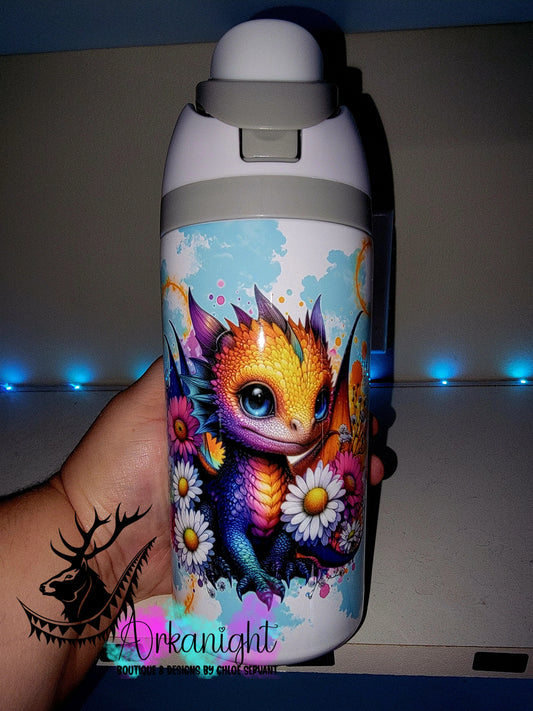 Gourde Owala DUPE 16 oz pour enfant - Sur Commande - Collection Vivid Colors & Flowers ♡ Dragon Mauve & Orange