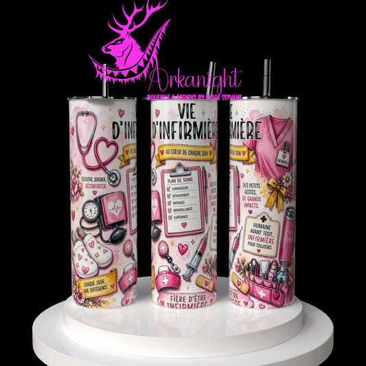 Gourde sur commande - Collection Occupation & Passion - Vie d'infirmière Rose et Jaune