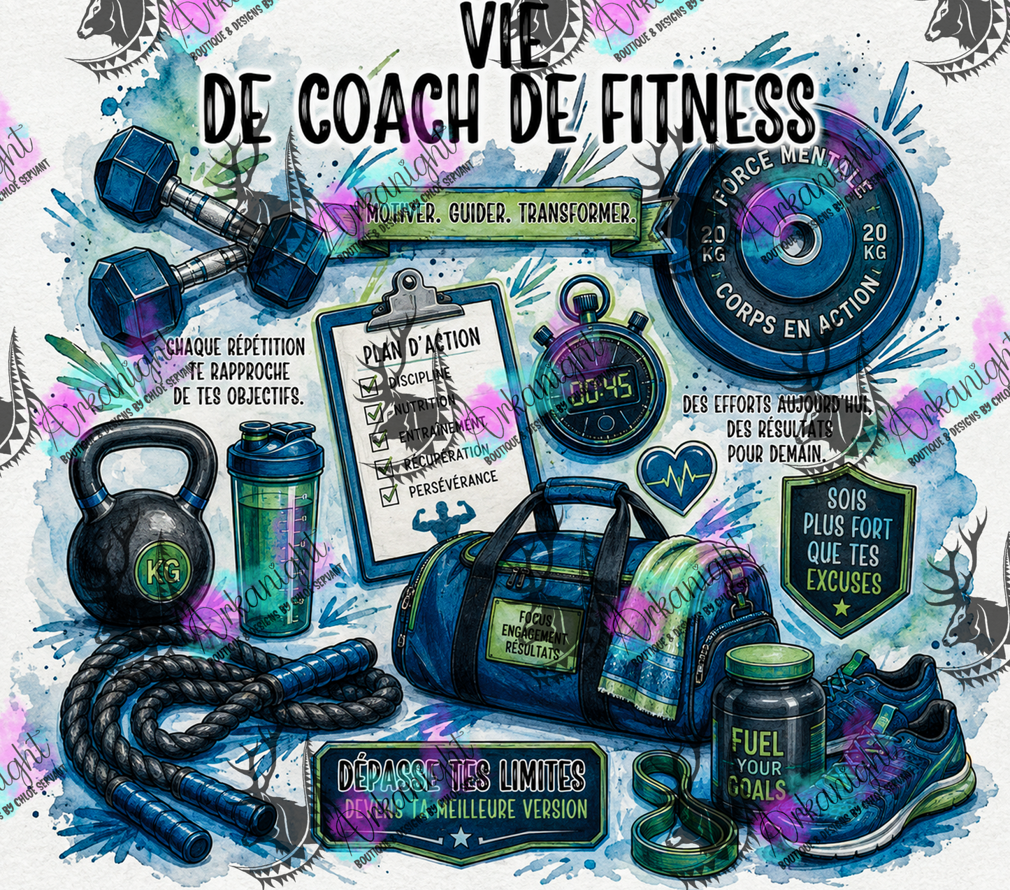 Numérique - Collection Occupation & Passion - Vie de Coach De Fitness Bleu/Vert
