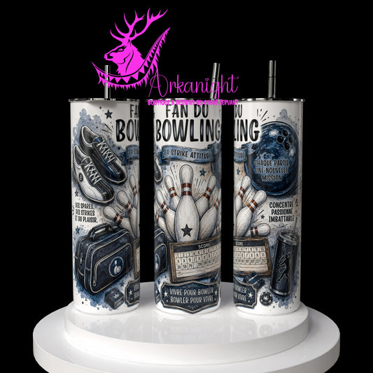 Gourde sur commande - Collection Occupation & Passion -  Fan de Bowling - Bleu