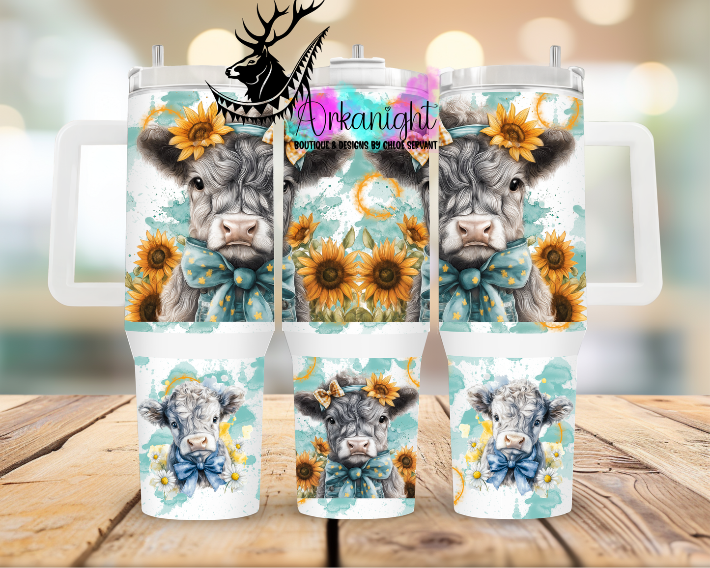 Numérique 40 oz ♡ Collection Watercolor Realism ♡ Vache Highland Grise