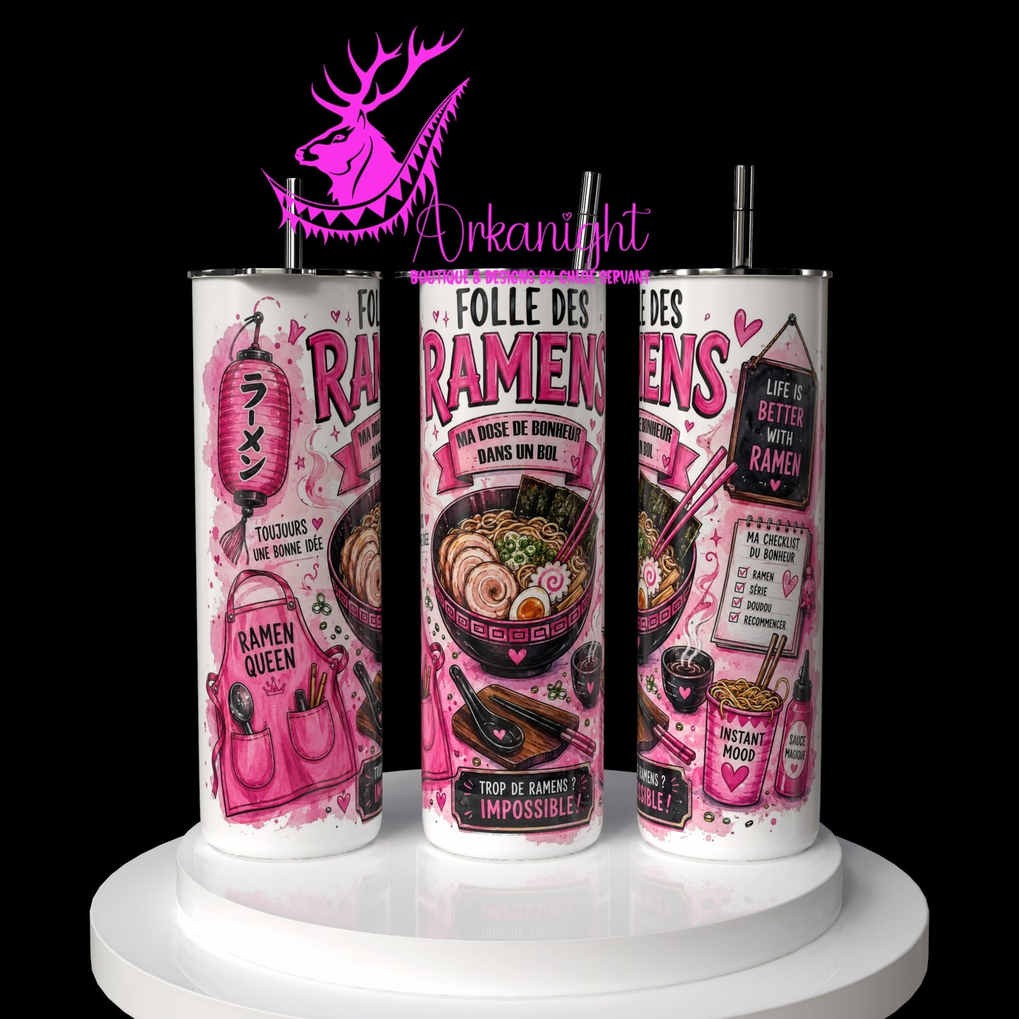 Gourde sur commande - Collection Occupation & Passion - Folle des Ramens - Rose