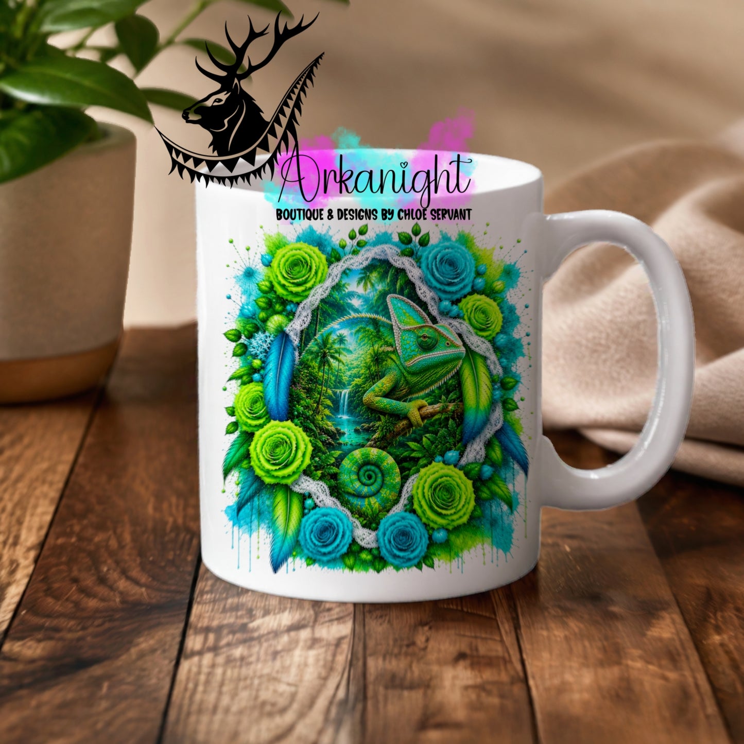 Tasse en céramique sur commande - Collection Boho 2026 ♡ Double Exposition ♡ Caméléon