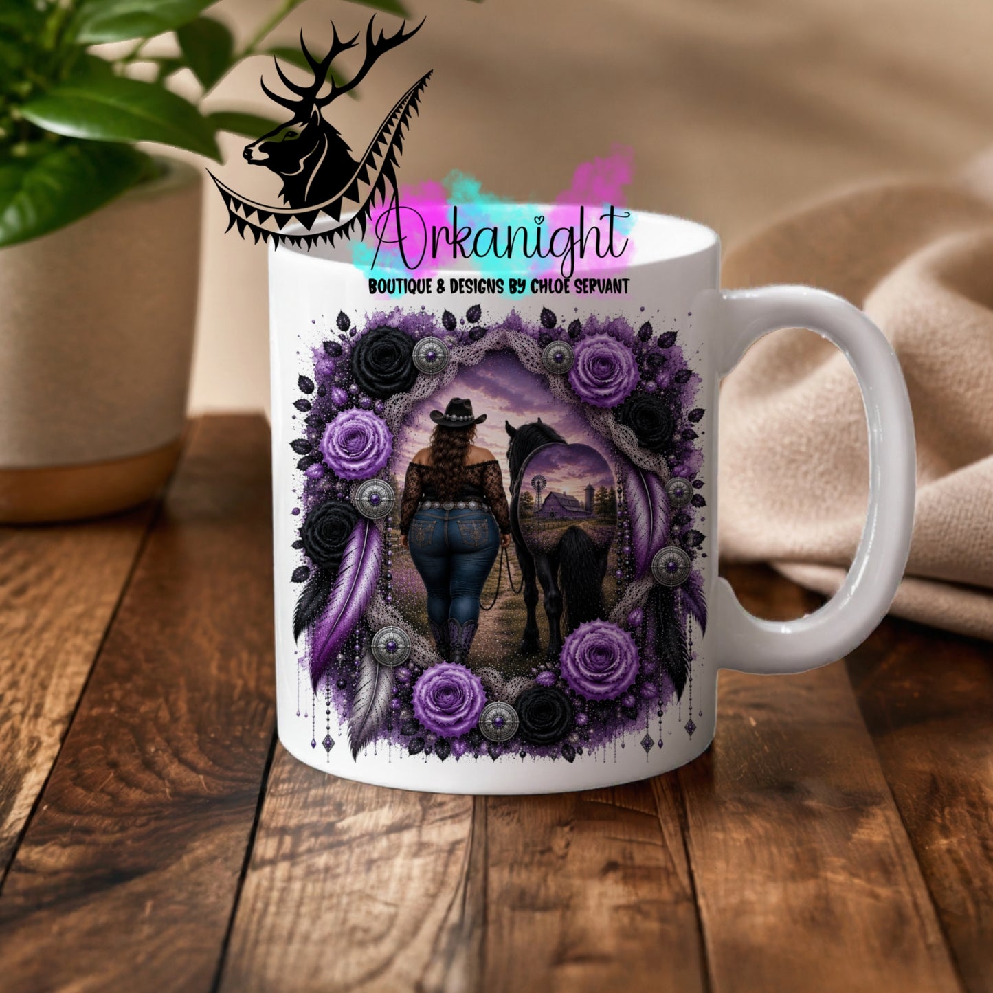 Tasse en céramique sur commande - Collection Boho 2026 ♡ Double Exposition ♡ Cowgirl plus size & Cheval - Teinte de mauve