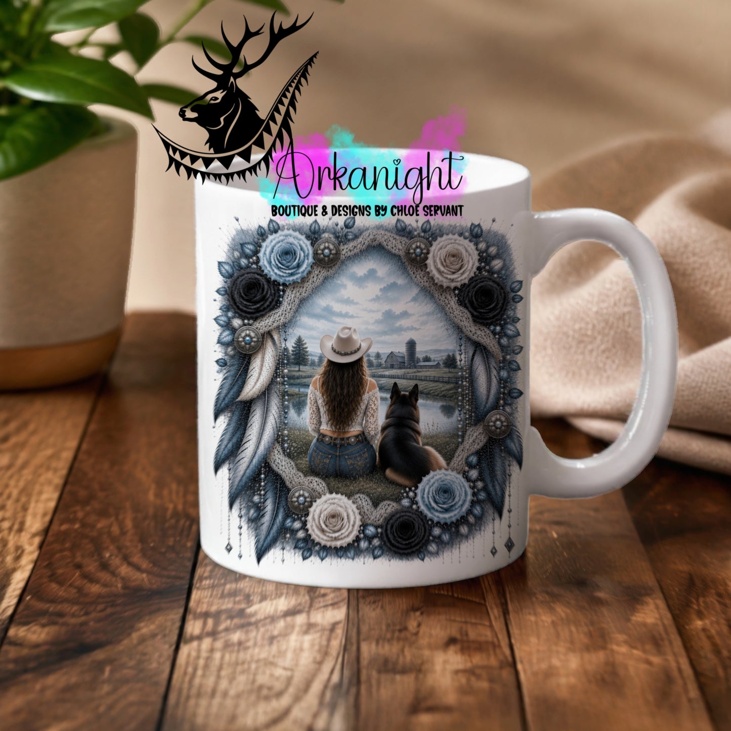 Numérique - Tasse en céramique - Collection Boho 2026 ♡ Double Exposition - Cowgirl & Berger Allemand