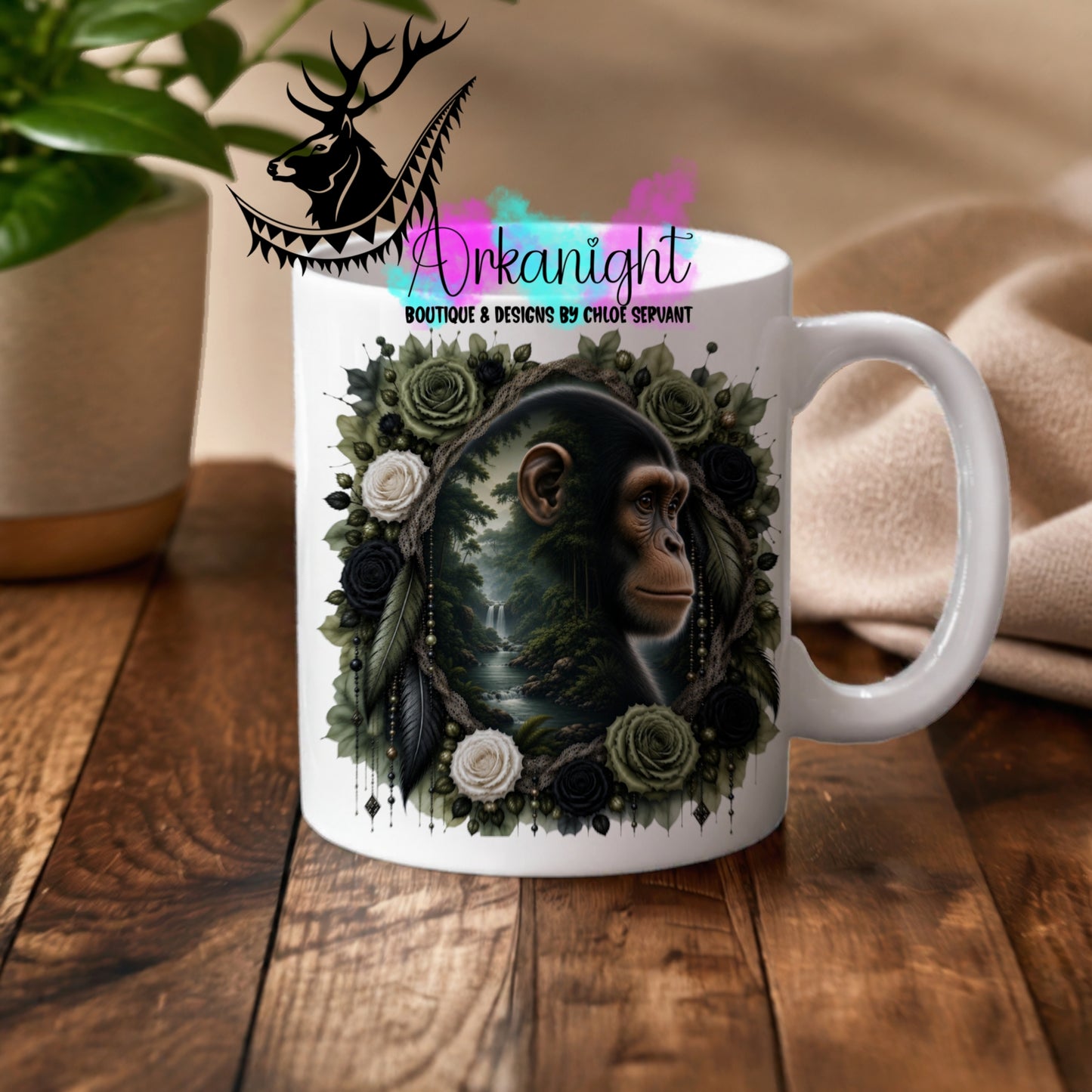 Tasse en céramique sur commande - Collection Boho 2026 ♡ Double Exposition ♡ Chimpanzé