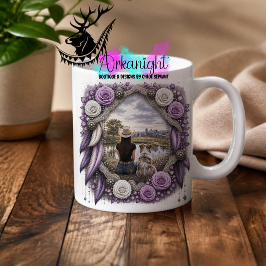 Tasse en céramique sur commande - Collection Boho 2026 ♡ Double Exposition ♡ Cowgirl & Berger Australien Rouge Merle