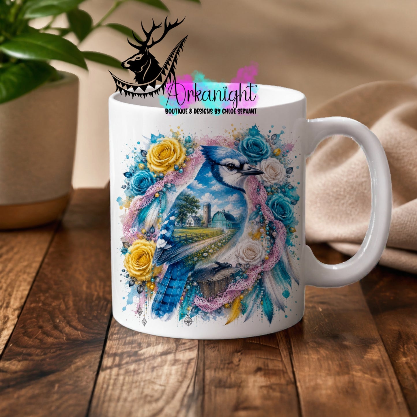 Numérique - Tasse en céramique - Collection Boho 2026 ♡ Double Exposition - Geai Bleu