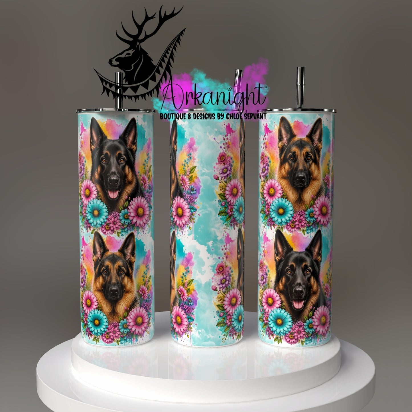 Gourde sur commande - Collection Fleurie Pastelle - Chien Berger Allemand