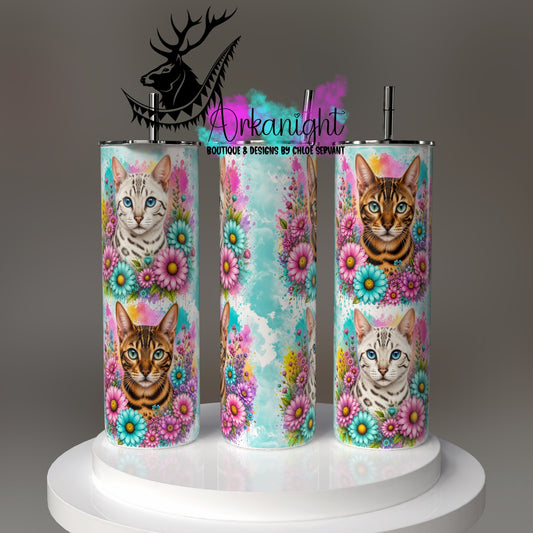 Gourde sur commande - Collection Fleurie Pastelle - Chat Bengal