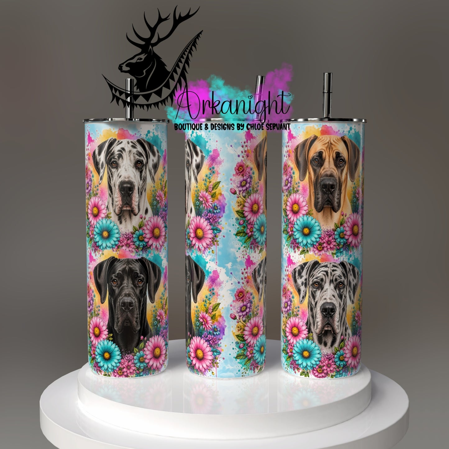 Gourde sur commande - Collection Fleurie Pastelle - Chien Grand Danois
