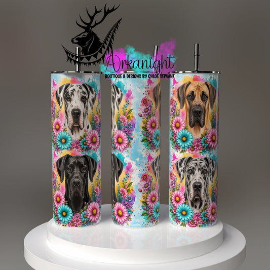 Gourde sur commande - Collection Fleurie Pastelle - Chien Grand Danois