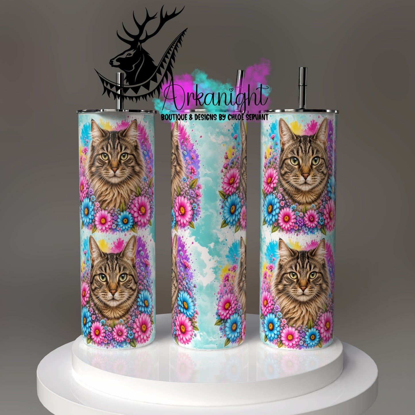 Gourde sur commande - Collection Fleurie Pastelle - Chat Tabbie Brun
