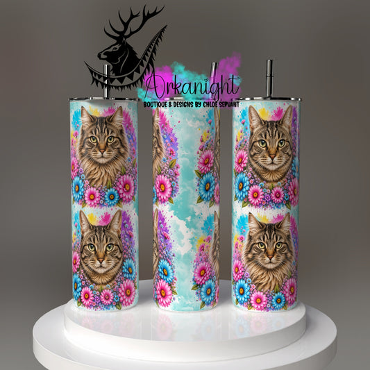 Gourde sur commande - Collection Fleurie Pastelle - Chat Tabbie Brun