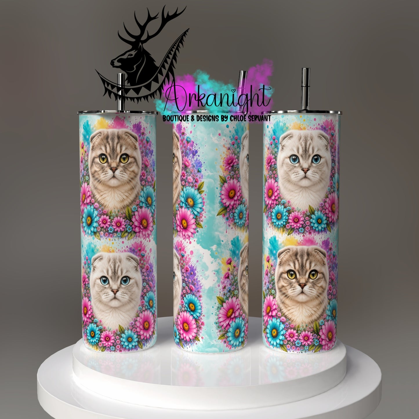 Numérique - Collection Fleurie Pastelle - Chat Scottish fold