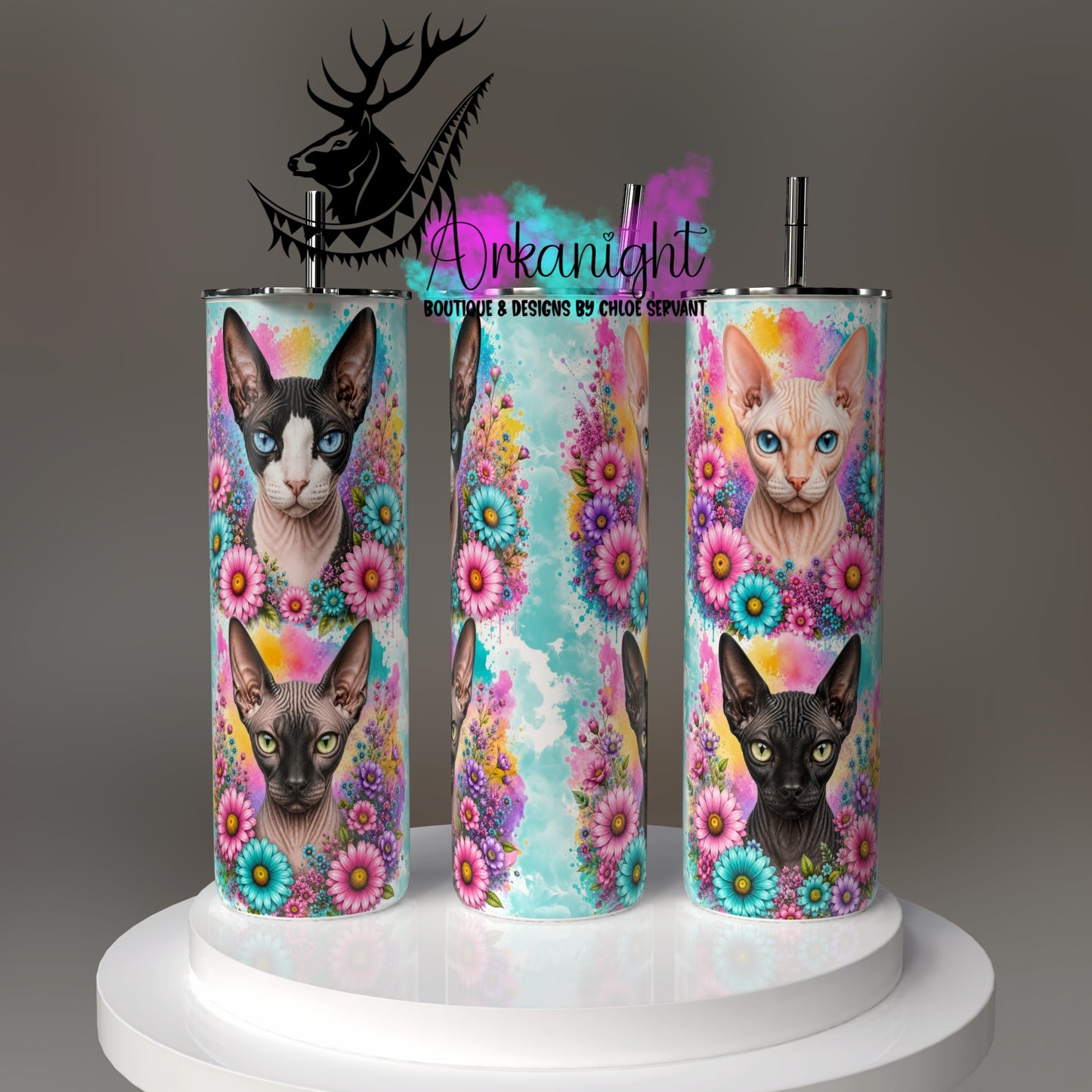 Gourde sur commande - Collection Fleurie Pastelle - Chat Sphynx