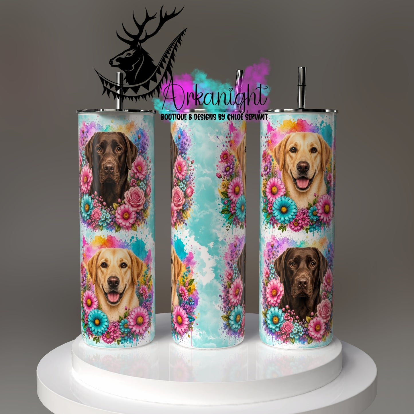 Gourde sur commande - Collection Fleurie Pastelle - Chien Labrador