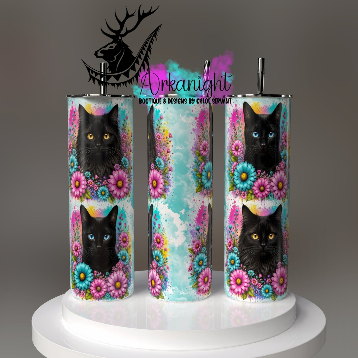 Gourde sur commande - Collection Fleurie Pastelle - Chat Noir