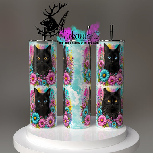 Gourde sur commande - Collection Fleurie Pastelle - Chat Noir