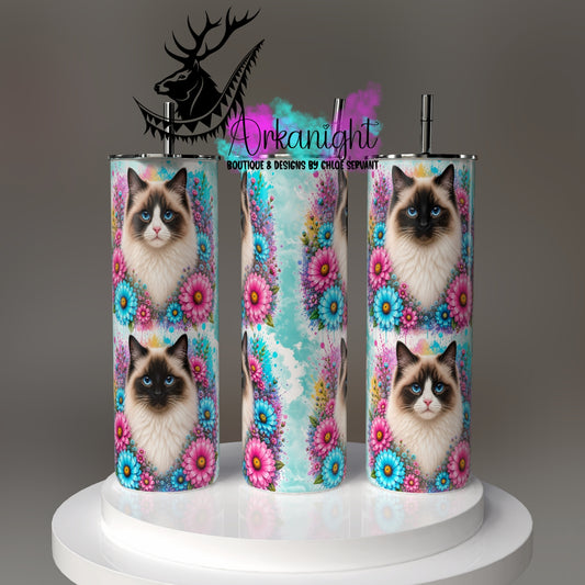 Gourde sur commande - Collection Fleurie Pastelle - Chat Ragdoll