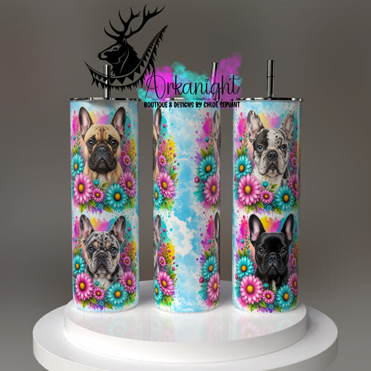 Gourde sur commande - Collection Fleurie Pastelle - Chien Bulldog Français