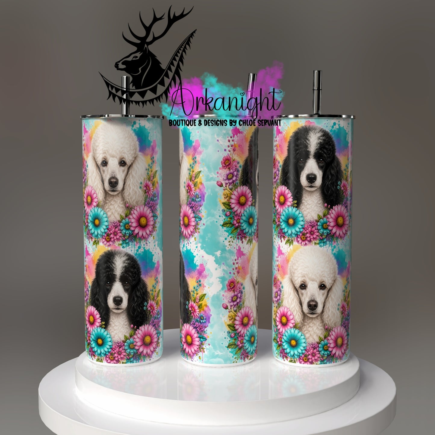 Gourde sur commande - Collection Fleurie Pastelle - Chien Caniche