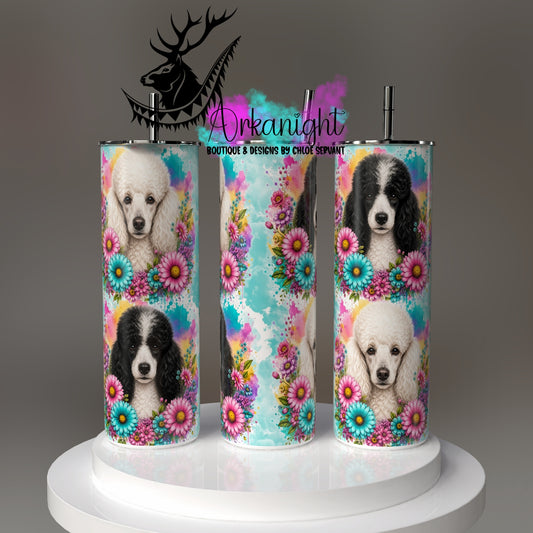 Gourde sur commande - Collection Fleurie Pastelle - Chien Caniche