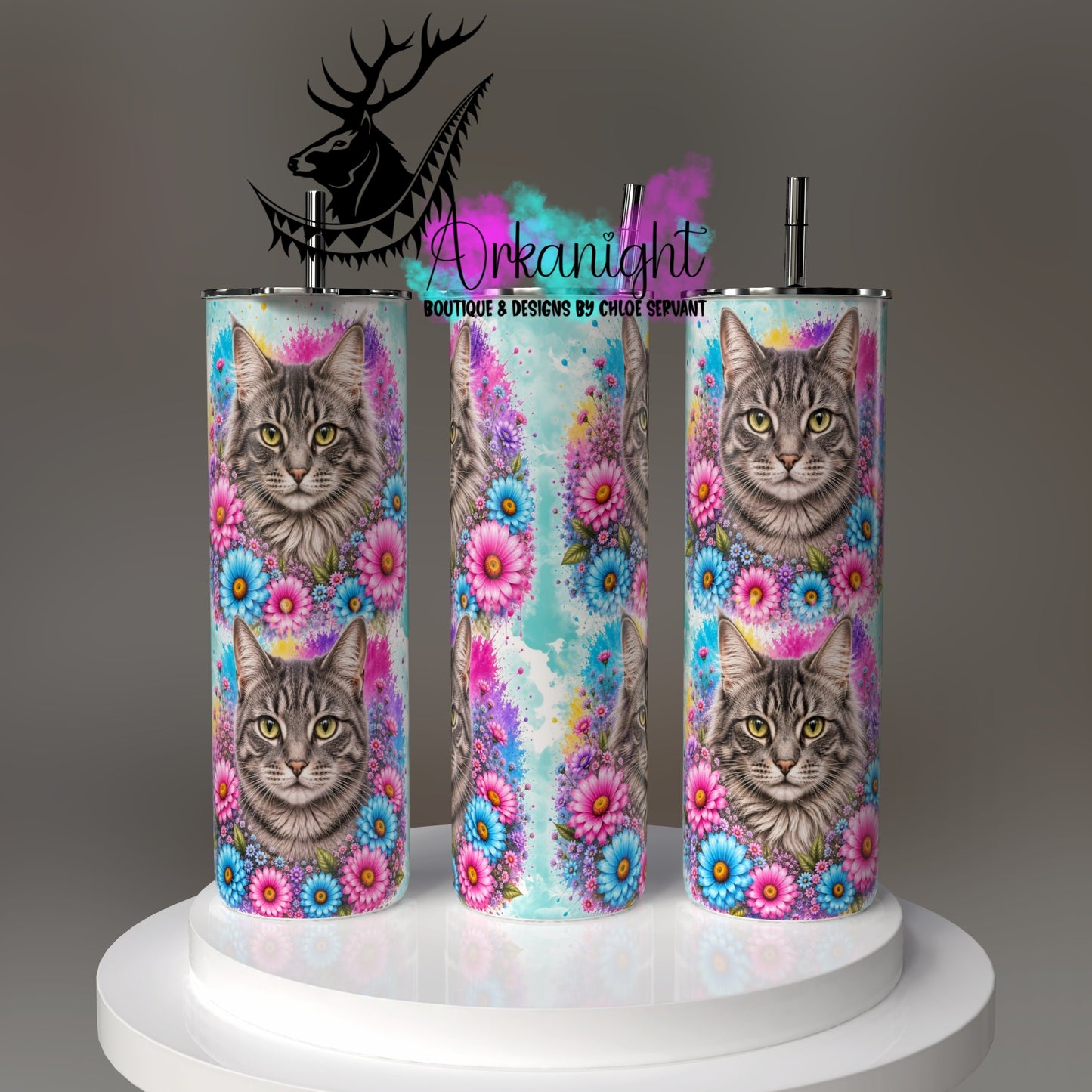 Numérique - Collection Fleurie Pastelle - Chat Tabbie Gris