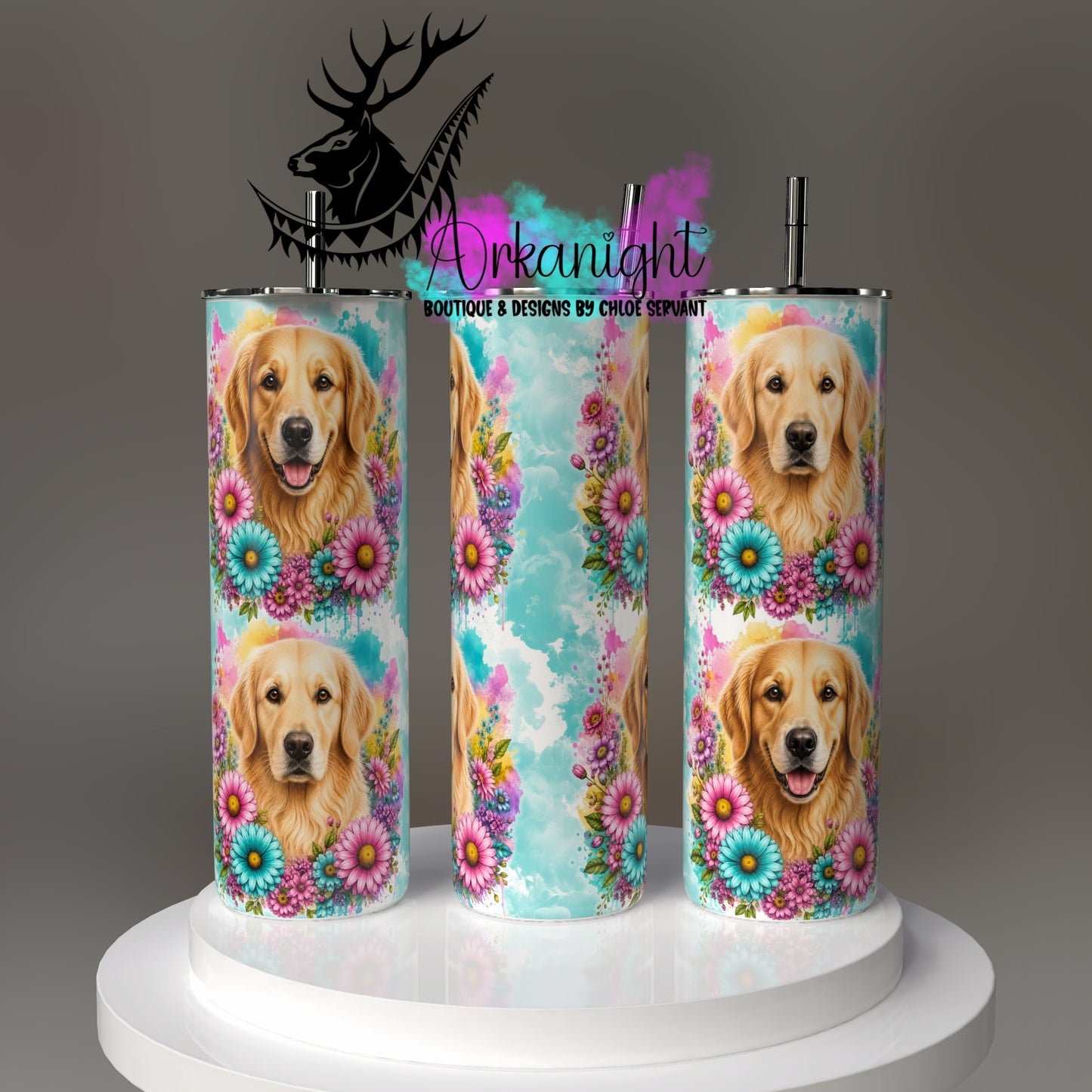 Numérique - Collection Fleurie Pastelle - Chien Golden Retriever